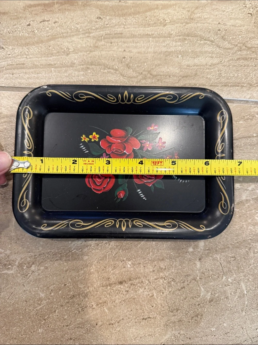 Small Vintage Black Floral Metal Serving Trays - Set of 4